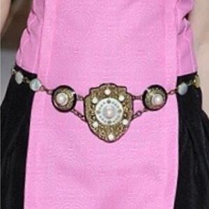 Yves Saint Laurent gold-tone chain link belt SS12 runway, OS, pearl, enamel